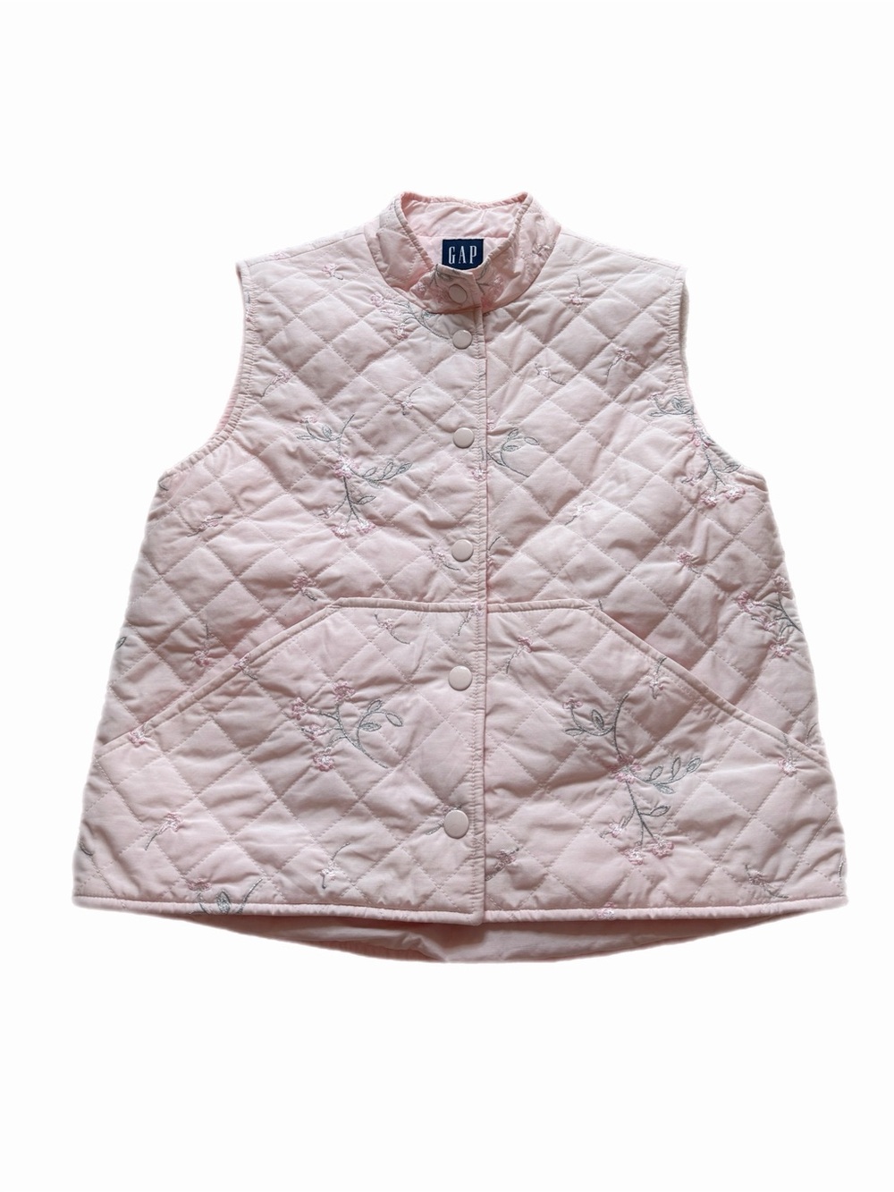 GAP Y2K Petal Pink Floral Embroidered Quilted Vest S Pastel Cottage Core